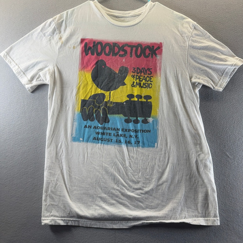 Liquid Blue Woodstock 1969 Festival Graphic T-Shirt Mens Large White Cotton